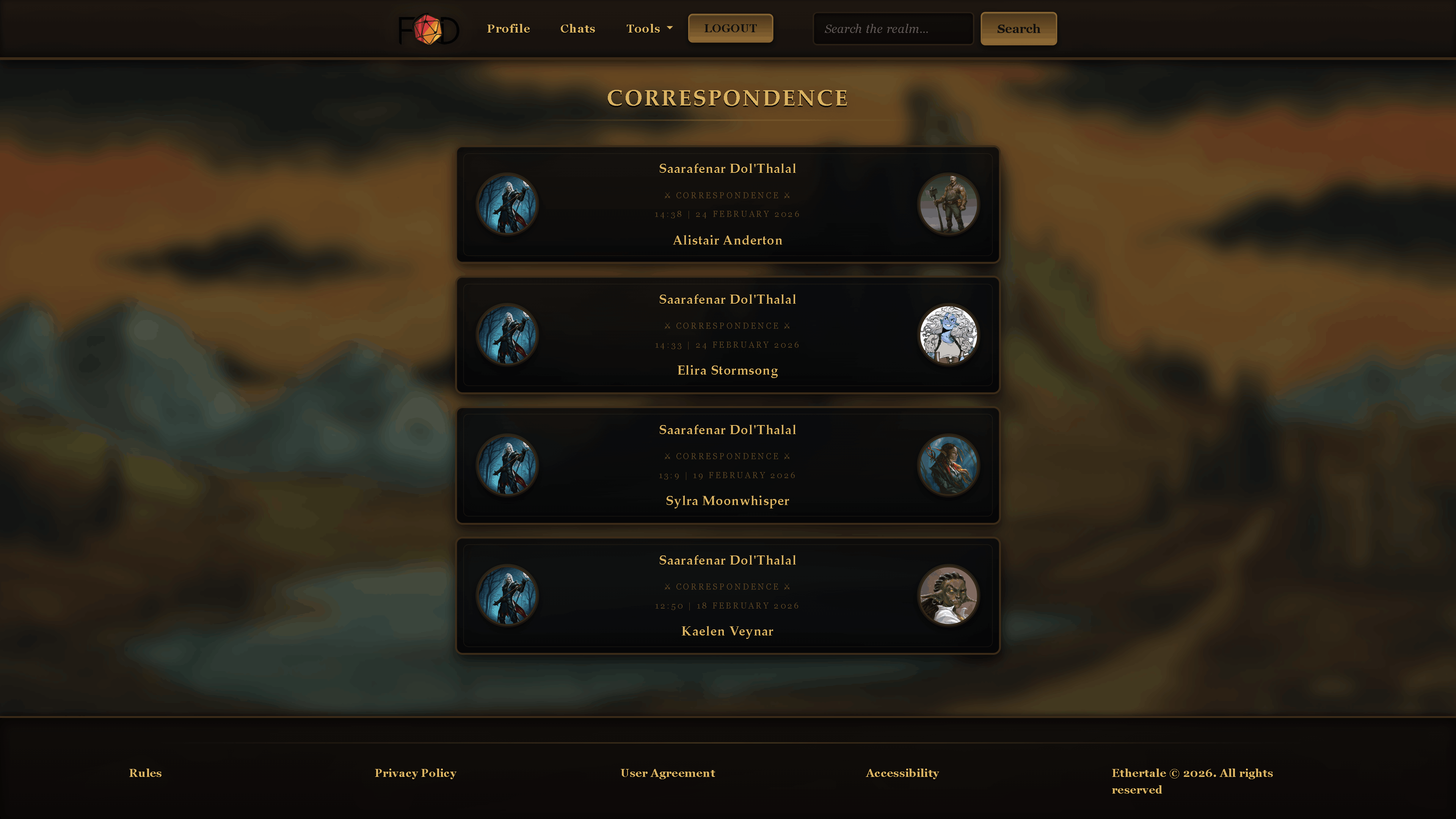 If users have started any chats with another user, they will appear here, in the chats section.